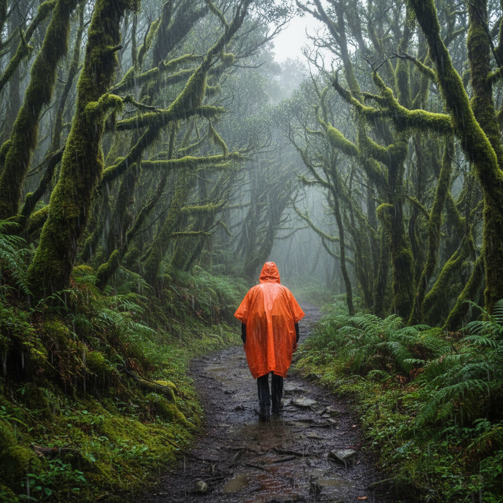 Essential emergency reusable rain poncho with hood, perfect for festivals, outdoor events, and unexpected weather protection.