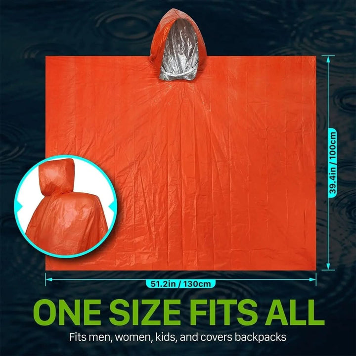 Durable, waterproof reusable rain poncho with hood, offering reliable protection against rain and elements for all outdoor adventures.
