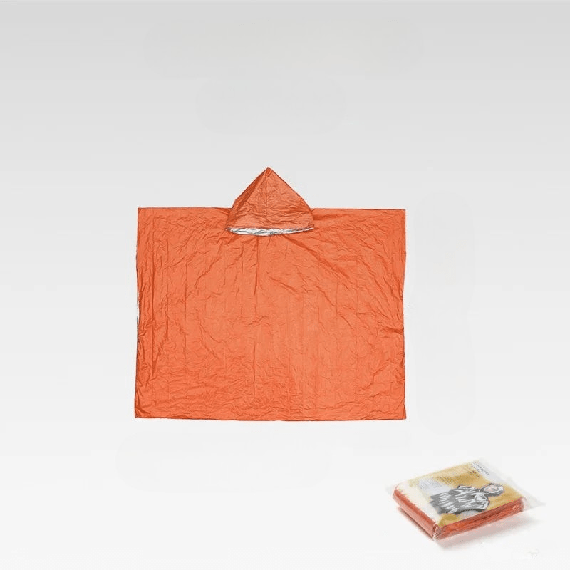 Reusable rain poncho with hood providing reliable and instant outdoor protection from sudden rain for hikers and travelers.