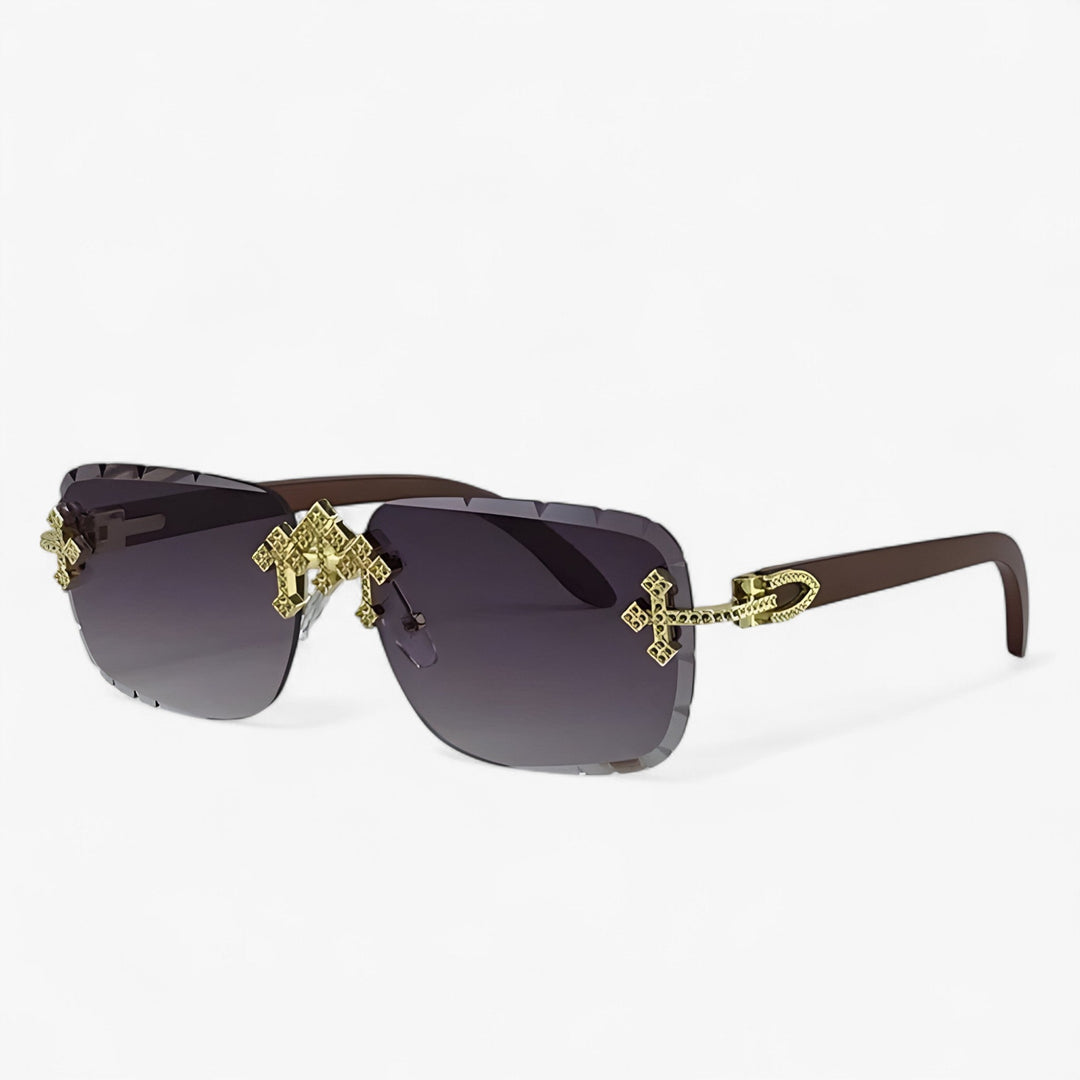 Trendy rimless steampunk sunglasses featuring metal accents & UV400 protection for stylish eye safety.