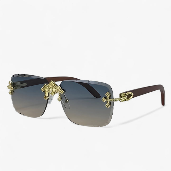 Lightweight unisex rimless steampunk sunglasses, intricate metal frame & comfortable fit for all-day wear.