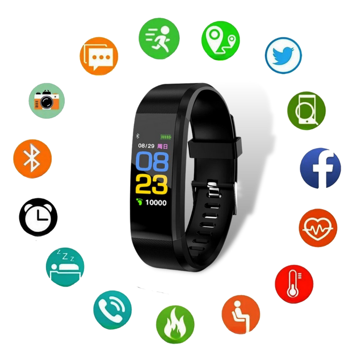 Clear display of the senior digital watch, highlighting its easy navigation and health monitoring features.