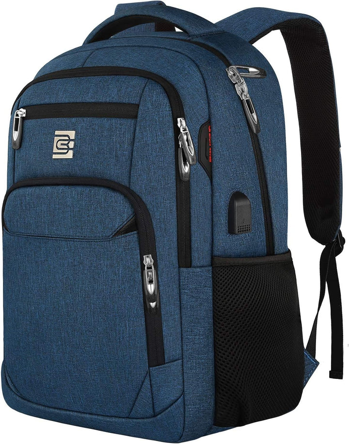 Organizational anti-theft backpack for laptops, slim, water-resistant, & built-in USB port.