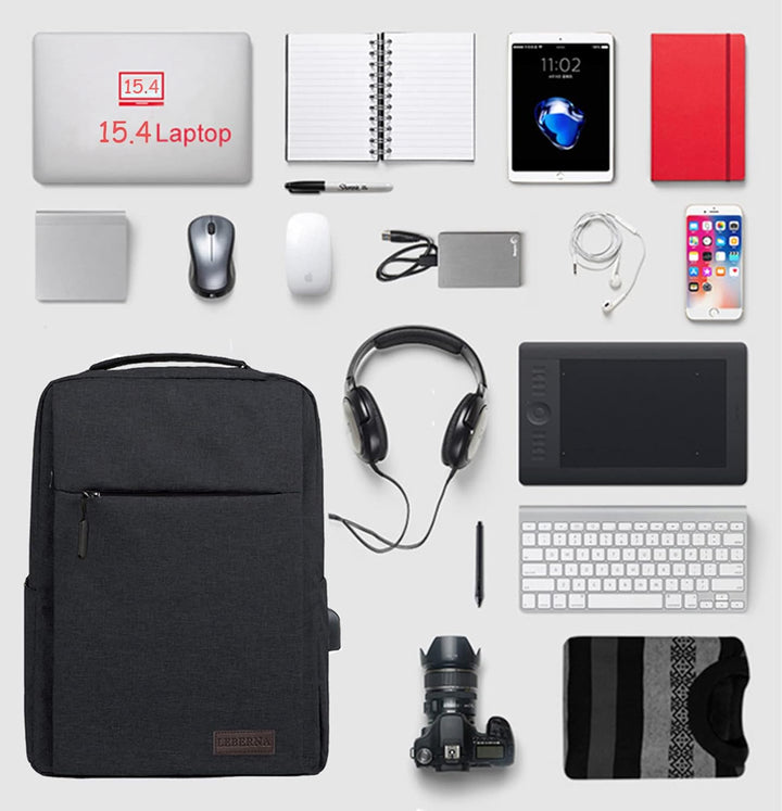 Stylish unisex slim laptop backpack, waterproof, with USB charging, great for students & commuters.