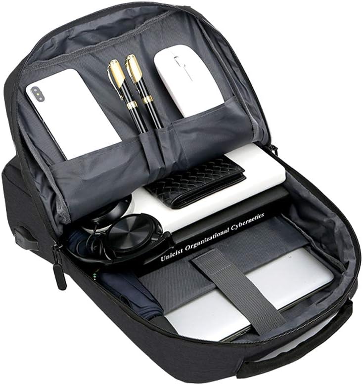 Commuter laptop backpack, unisex, waterproof, slim, with USB charging for tech-savvy travelers.