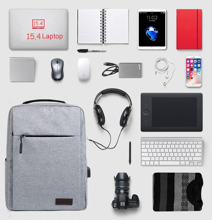 Convenient slim laptop backpack, waterproof, with USB charging port for easy device power on the go.