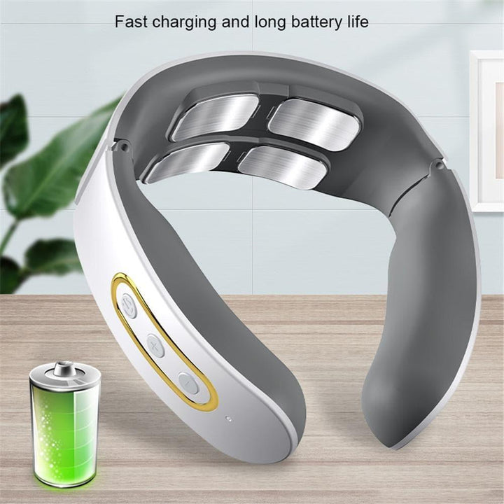 Portable Smart 4D Neck & Shoulder Massager with TENS pulse and heat for on-the-go stress & pain relief.