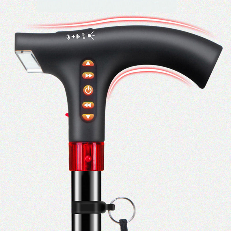 Unisex smart walking stick with LED light, FM radio & adjustable height. Ideal mobility aid for seniors.