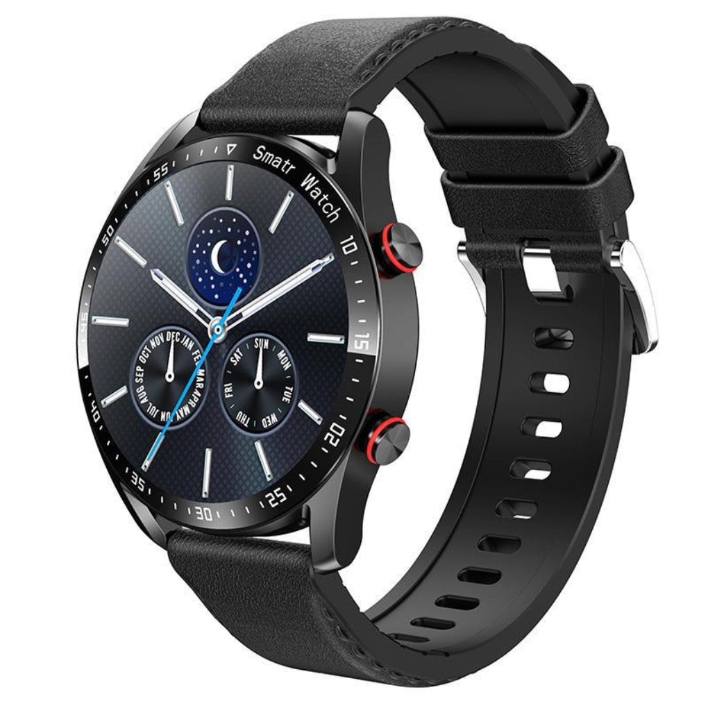 Unisex smartwatch with sleek black design, digital display, Bluetooth calls & comprehensive health tracking features.