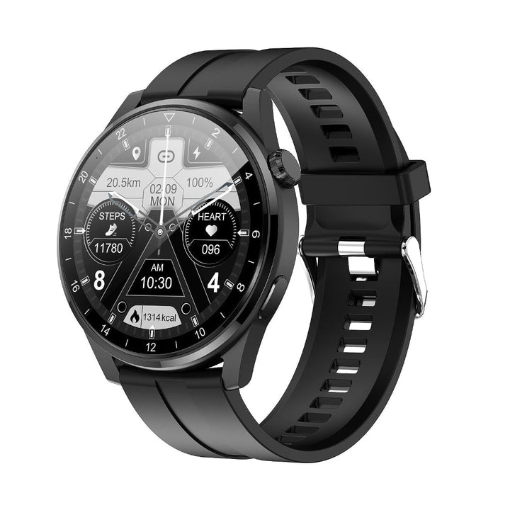 Person wearing a stylish digital smartwatch on their wrist, using it for fitness tracking and calls.