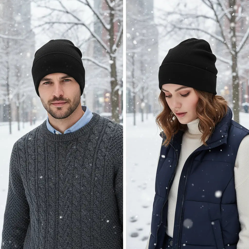 Unisex Soft Slouchy Beanie by Woolglow, black, for effortless warmth & style in cold weather.