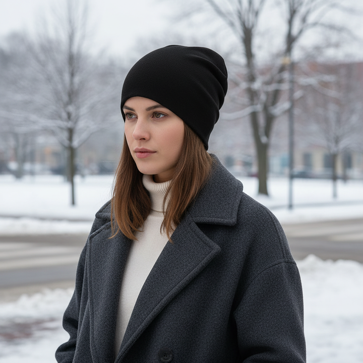 Warm Woolglow slouchy beanie, one size, perfect for cold weather, comfort & casual fall style.