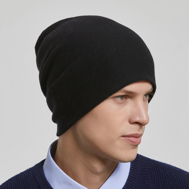 Stylish unisex slouchy hat, a fashionable black beanie, ideal for fall accessories & casual wear.