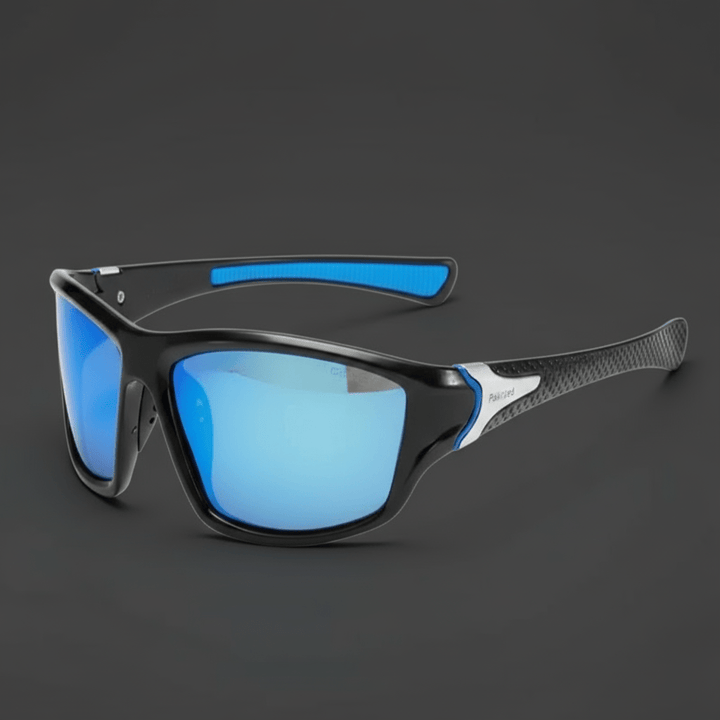 Athletic unisex sunglasses, UV400 & polarized, designed for optimal glare reduction during outdoor sports.