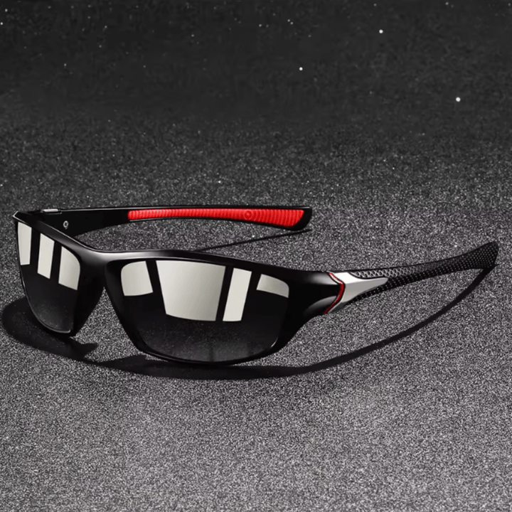 Comfortable black unisex sports sunglasses, UV400 protected for glare reduction & outdoor activities.