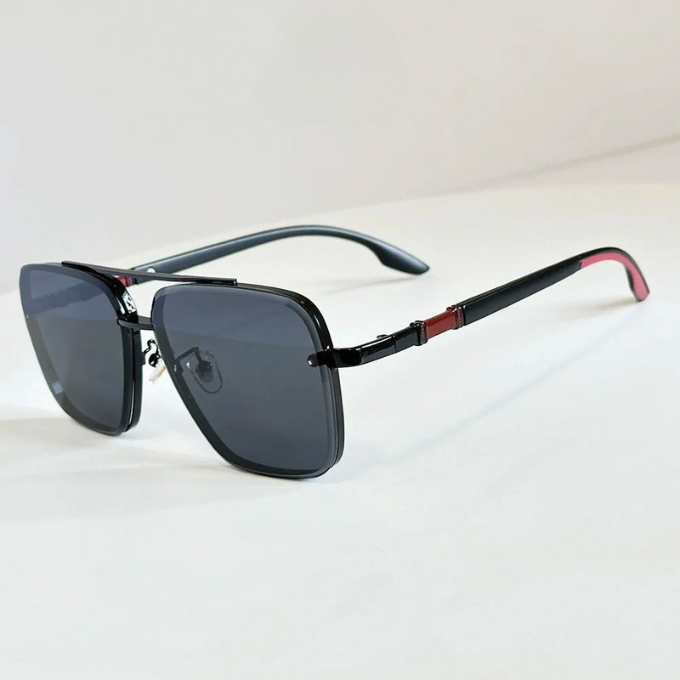 Front view of unisex square aviator sunglasses, classic aviator style with a modern square twist