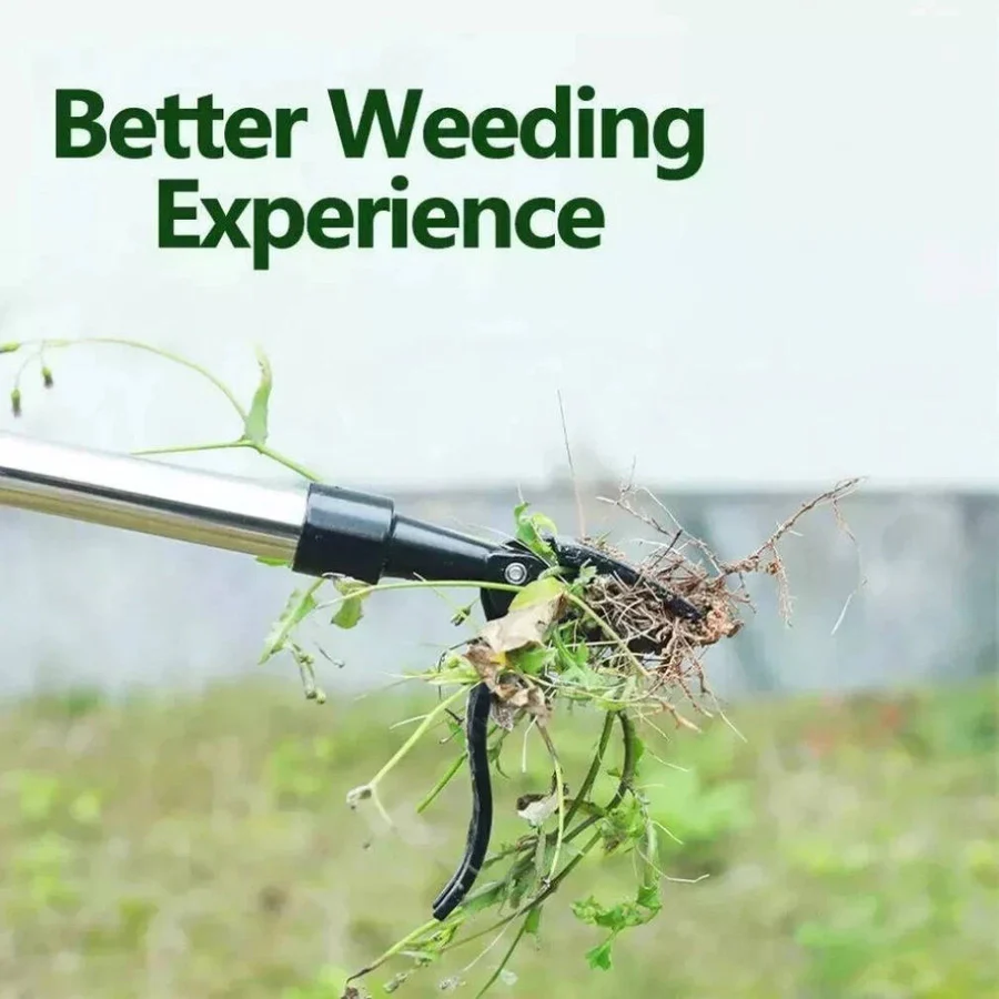 Effortless weed remover, a stand-up gardening tool for quick weed pulling without bending over.