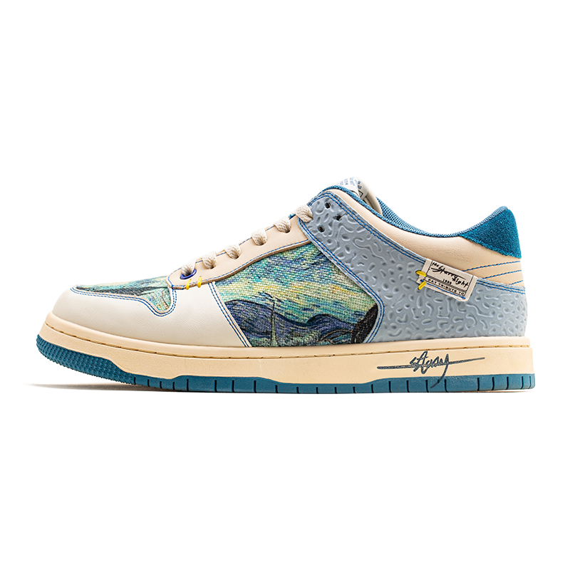 Unisex Starry Night sneakers. Artistic Van Gogh design, comfortable urban style shoes for creative footwear.