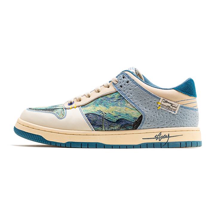 Unisex Starry Night sneakers. Artistic Van Gogh design, comfortable urban style shoes for creative footwear.