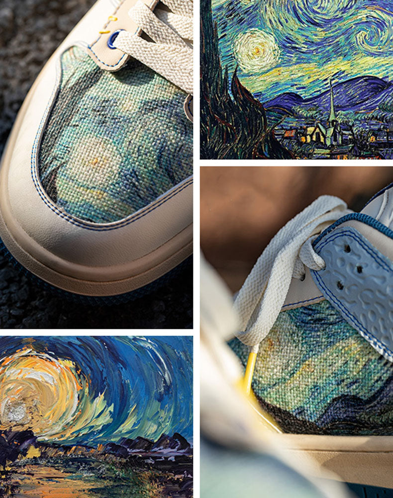 Slip-resistant sole of Starry Night sneakers. Comfortable unisex shoes for secure urban style and artistic comfort.