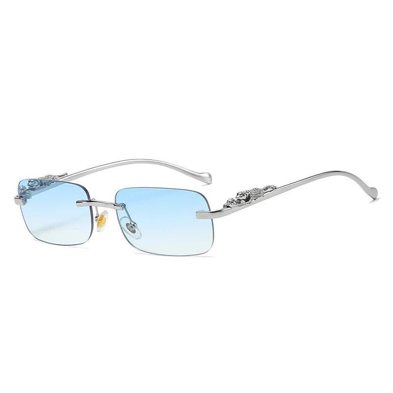 Lightweight unisex rimless sunglasses with UV400 anti-glare protection for comfort.