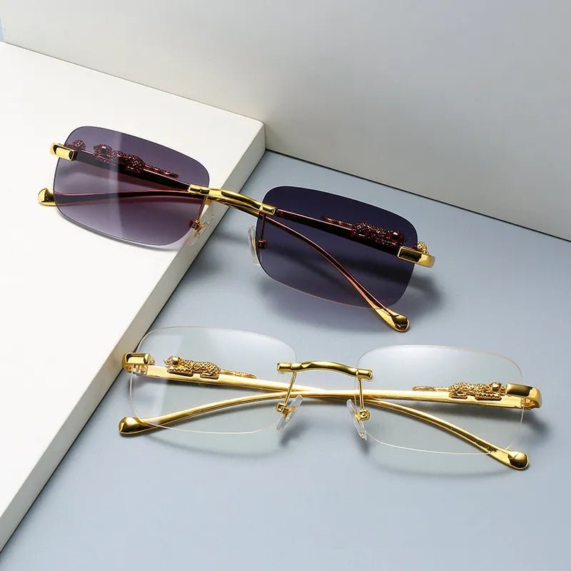 Fashionable rimless shades, unisex design, featuring UV400 protection & gradient lenses.