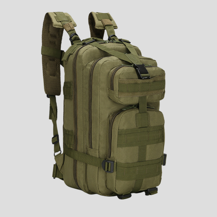 Unisex tactical backpack with MOLLE webbing. Durable 7.9-gallon military-style pack for hiking, camping, and outdoor gear.