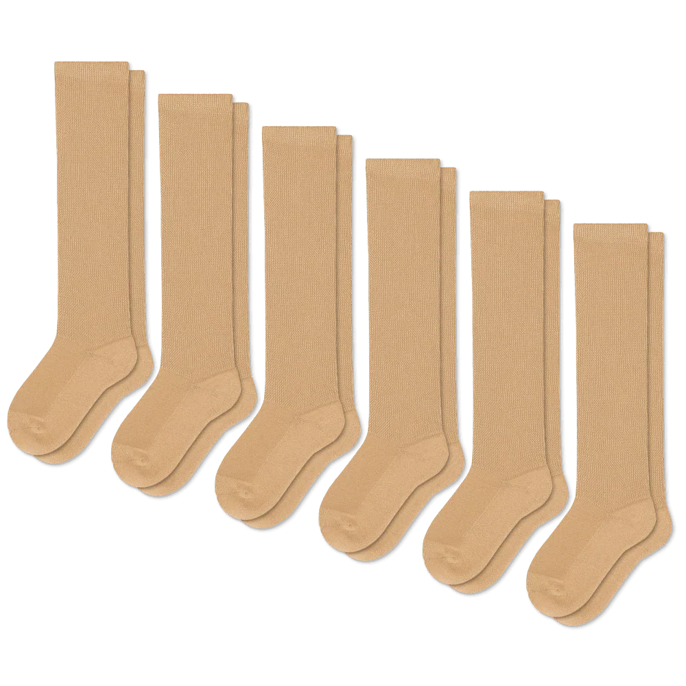 Footwear: tan unisex compression socks, perfect for health and comfortable legwear.