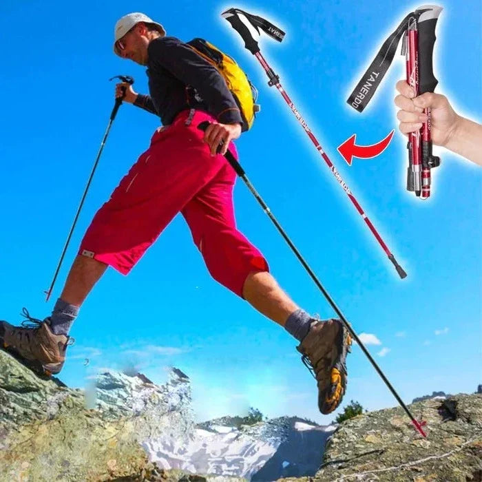 Unisex telescopic folding trekking pole for hiking, adjustable & lightweight. Essential trail gear for outdoor adventures.