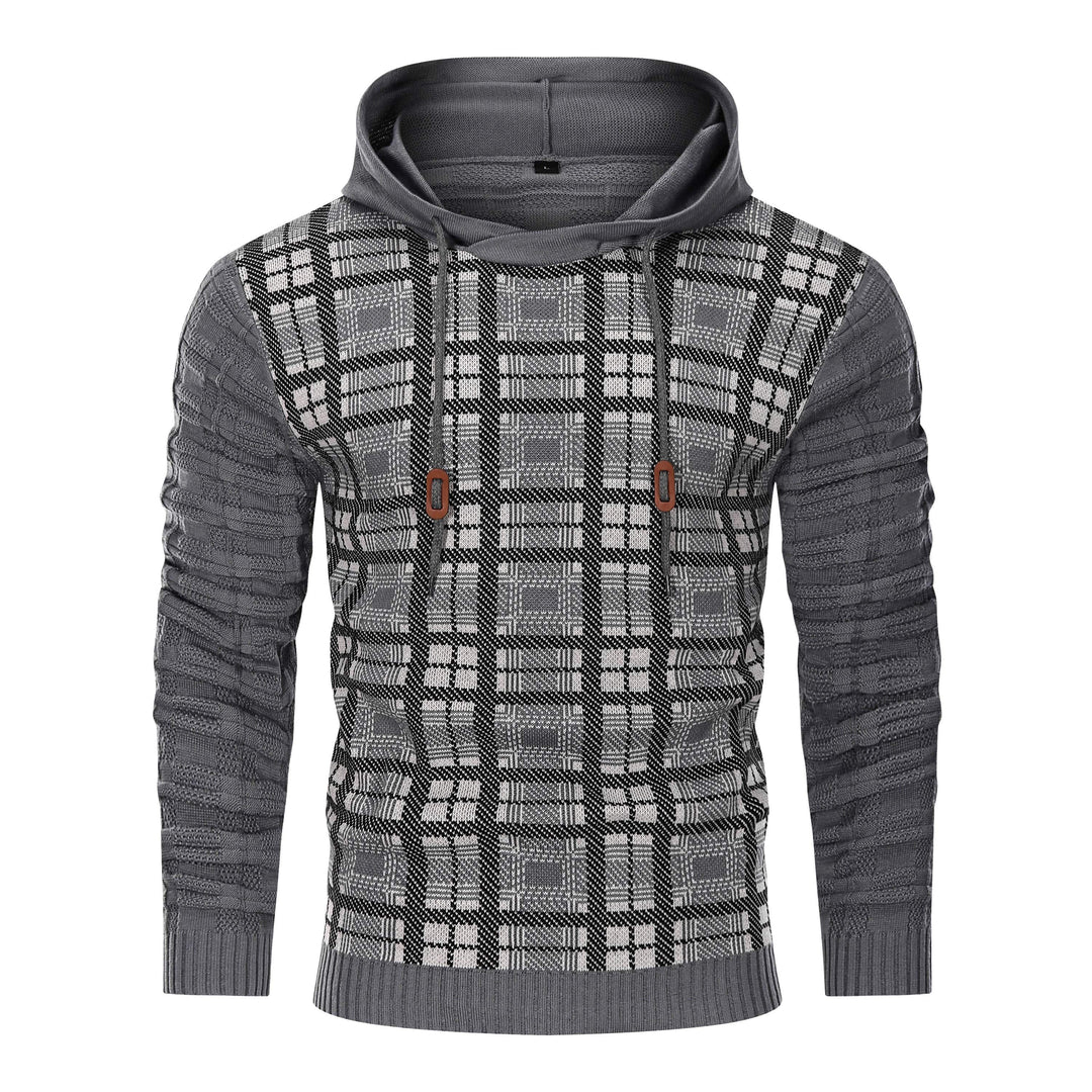 Model wearing a unisex textured pullover hoodie, showcasing its relaxed fit and warmth.