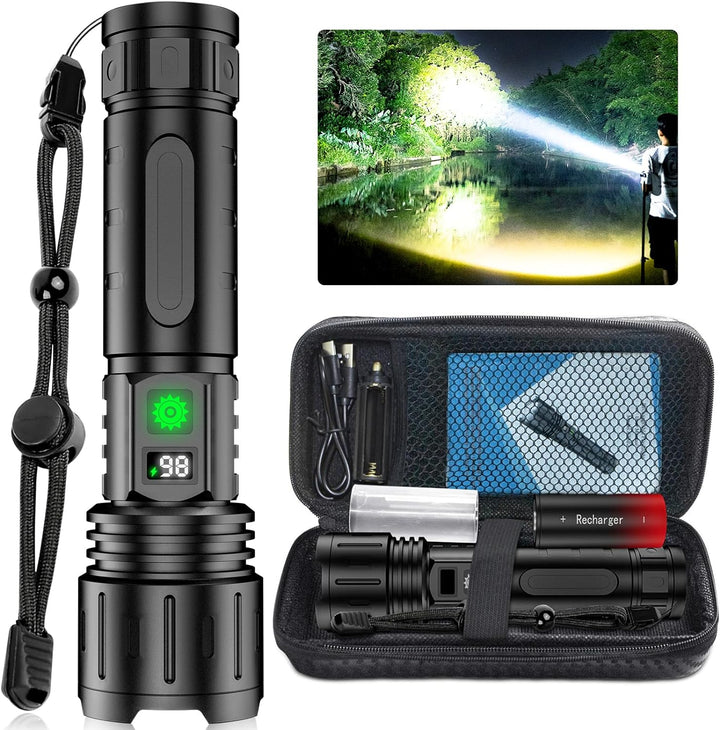 Unisex ultra-bright tactical LED flashlight, rechargeable, ideal for outdoor camping & emergency.