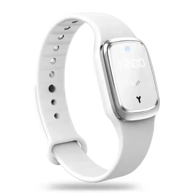 Durable ultrasonic mosquito repellent bracelet, great for hiking, camping, and outdoor activities.