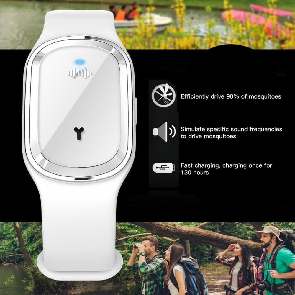 Rechargeable ultrasonic mosquito repellent bracelet, chemical-free outdoor protection for adults & kids.