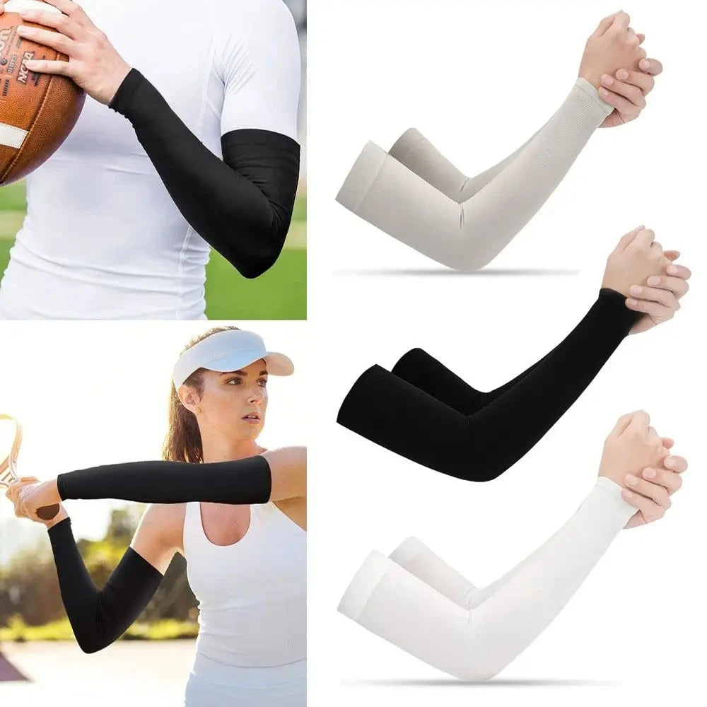 Cooling athletic arm sleeves for cycling & sports, offering UV sun protection.