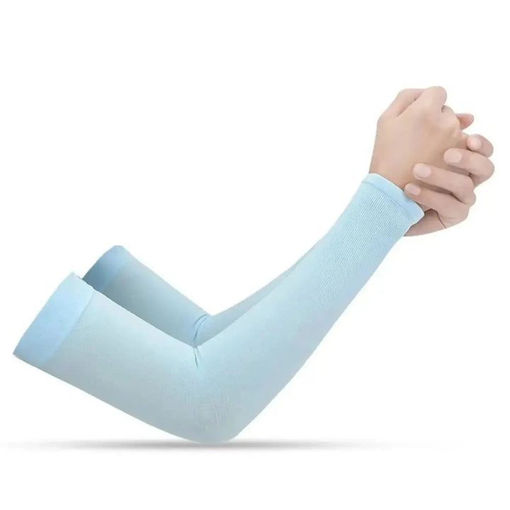 Outdoor gear UV arm sleeves for sensitive skin, offering sun & tattoo protection during activities.