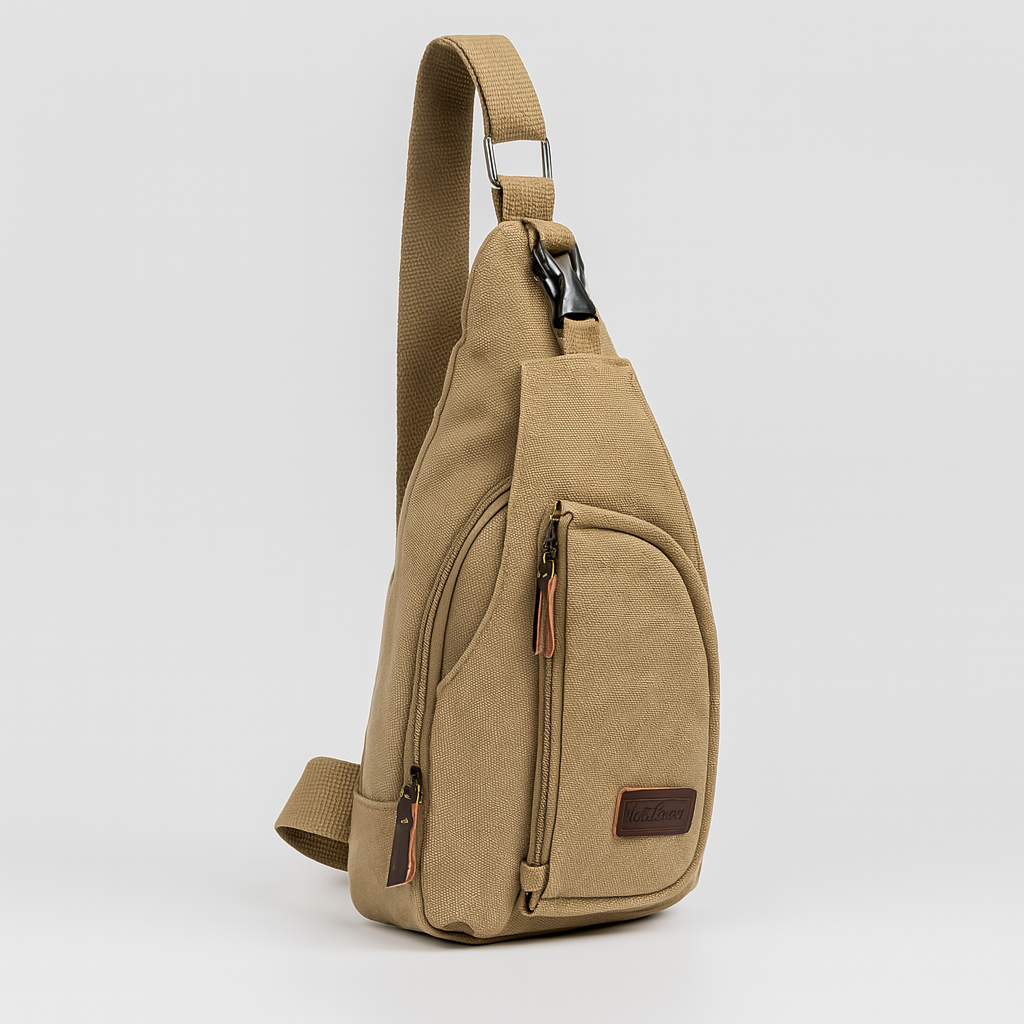 Stylish khaki unisex vintage sling chest bag, ideal for urban exploration, travel, and hands-free daily use.