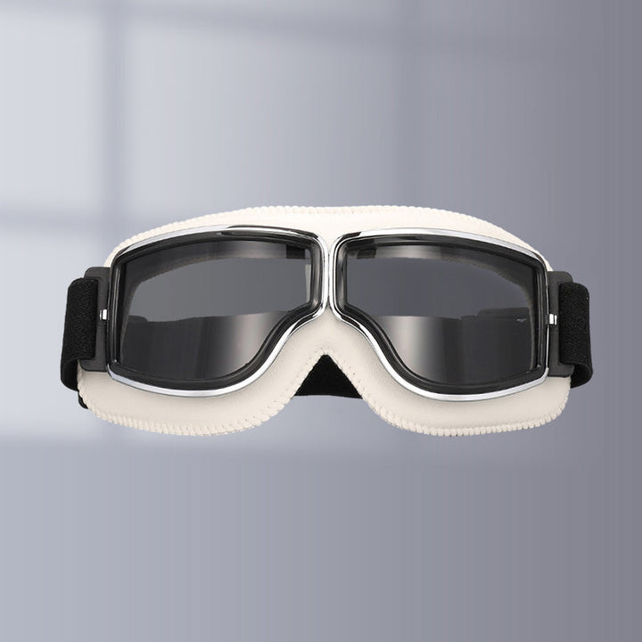 Comfortable vintage motorcycle goggles, soft padding & adjustable strap for long rides. Unisex eye protection.