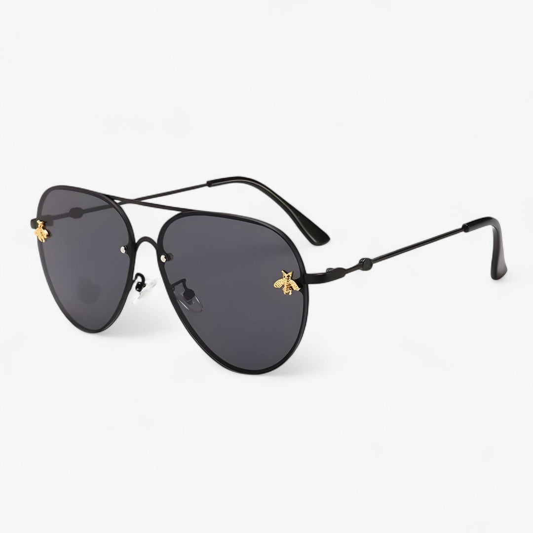 Unisex vintage pilot sunglasses with elegant bee detail, a luxury fashion accessory for any outfit.
