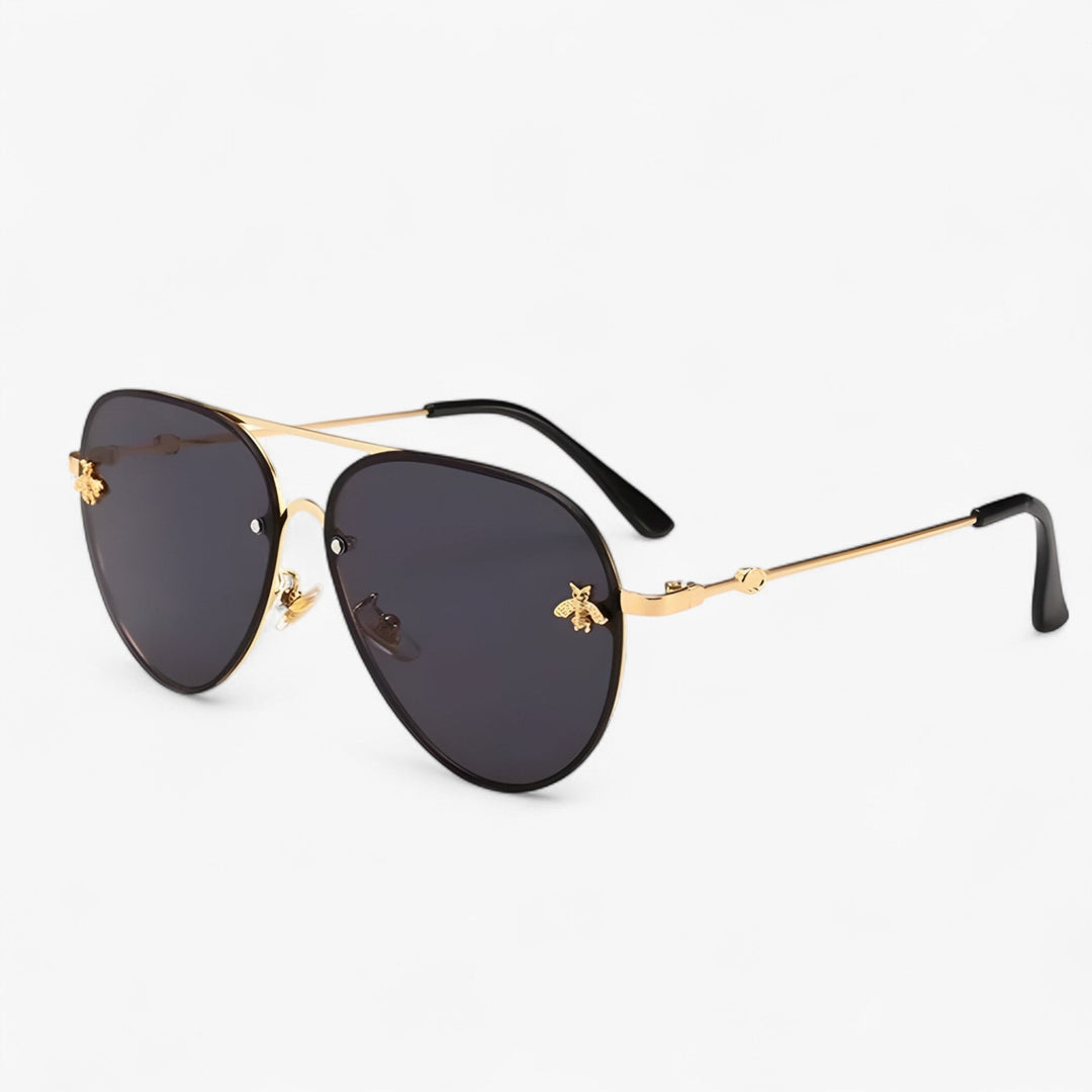 Classic vintage pilot sunglasses with dark lenses & a luxurious bee accent, premium eyewear for men & women.