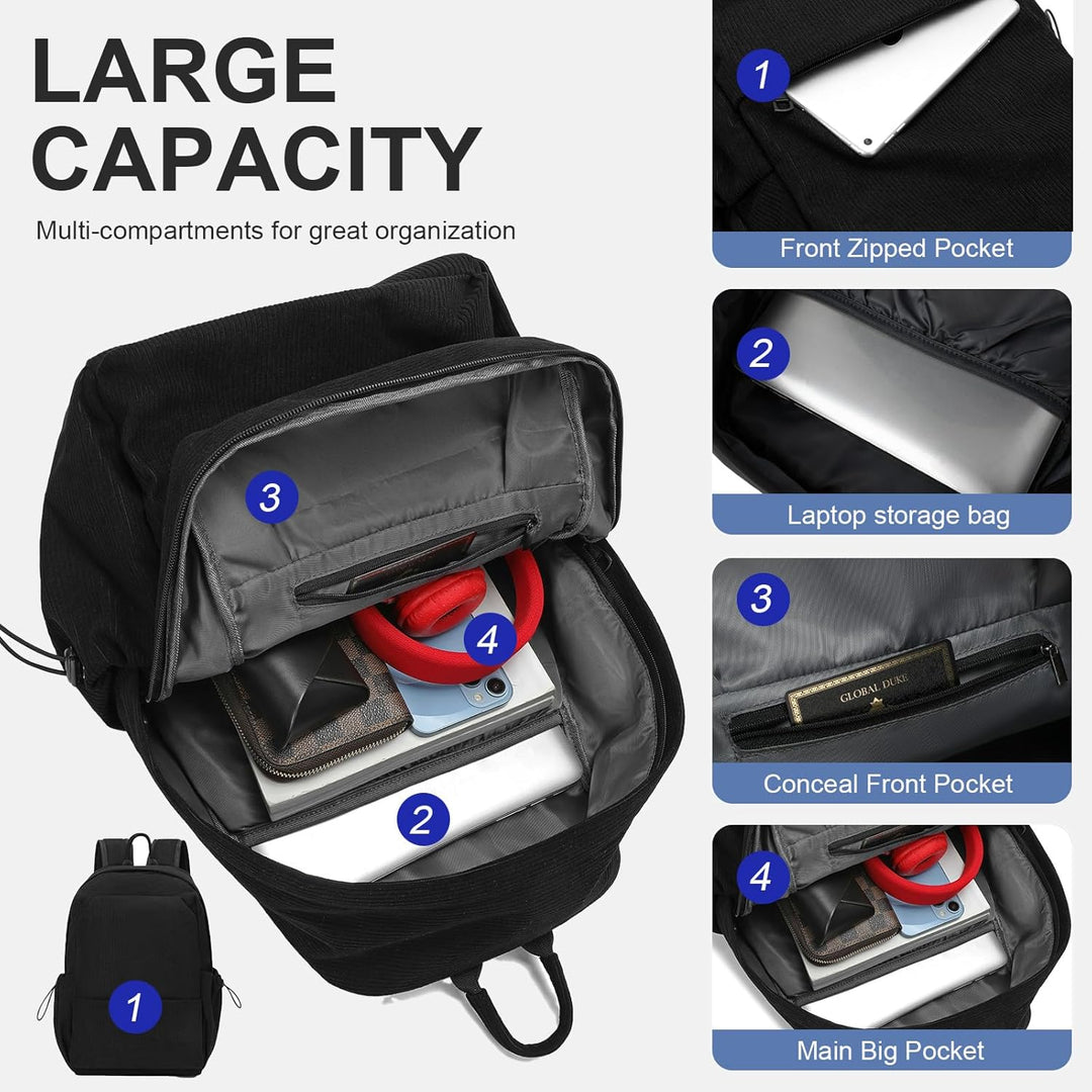 Unisex everyday carry backpack, water-resistant, featuring intuitive organized compartments.
