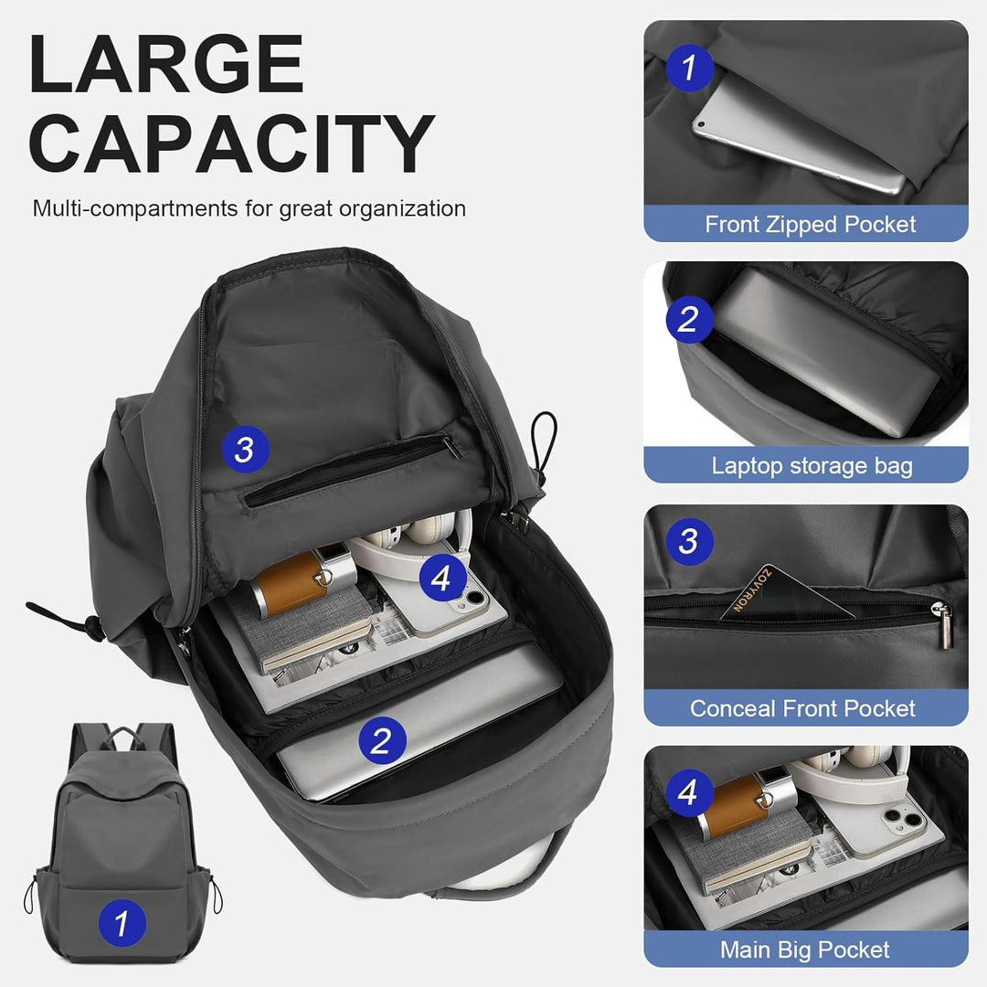 Versatile unisex water-resistant backpack, suitable for all, with organized storage.