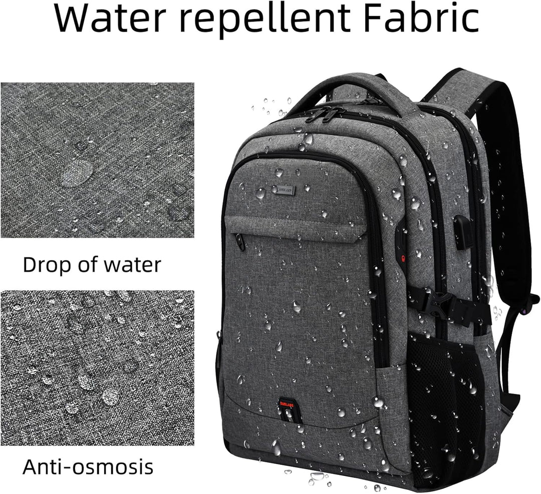 USB port detail on a tech backpack, highlighted for easy access.
