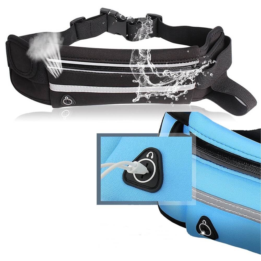 Water-resistant running waist pack with phone holder. Essential athletic gear for runners.