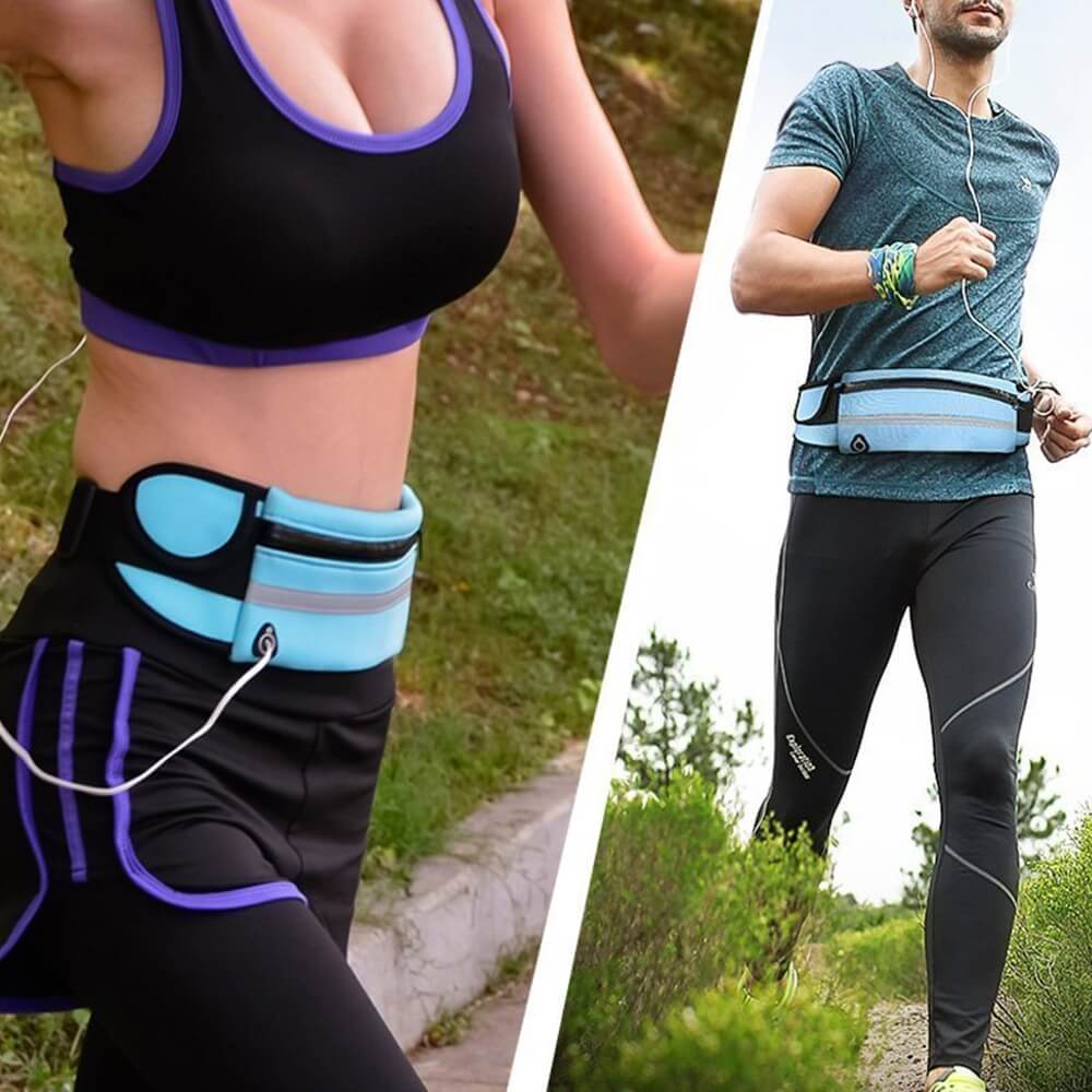 Adjustable running waist pack for phones & essentials. Water-resistant athletic gear.