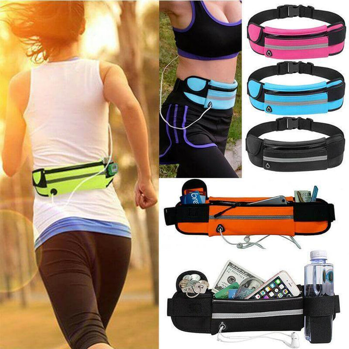 Unisex running waist belt with phone pocket, water-resistant. Get 1+1 FREE deal.