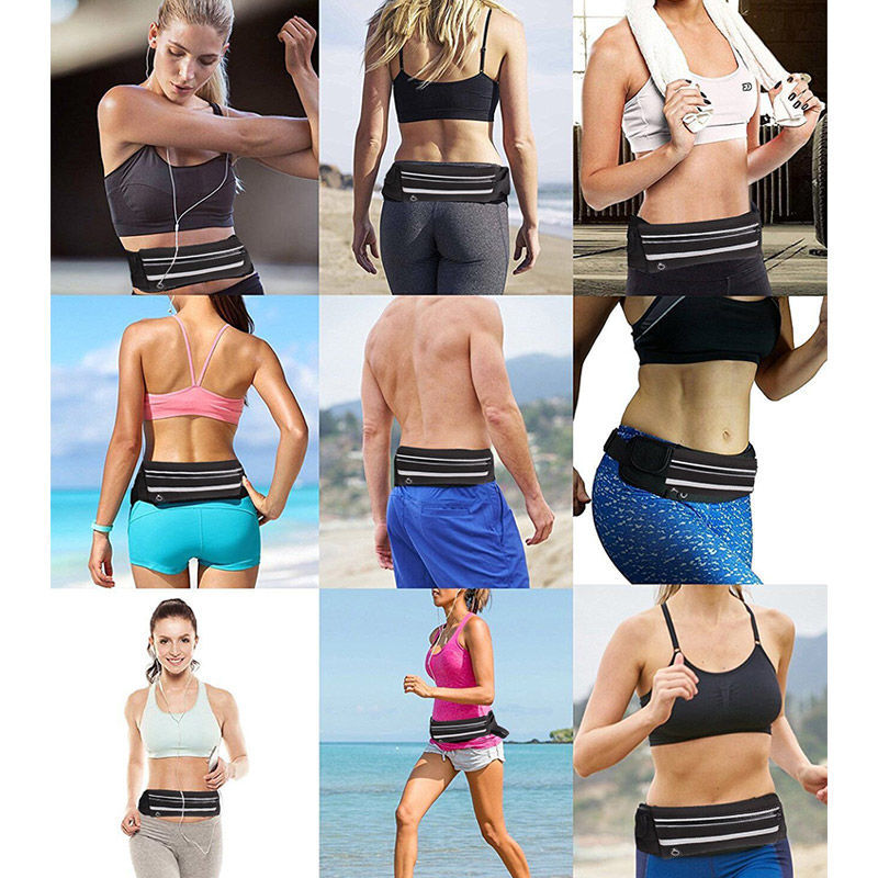 Unisex adjustable running belt/travel pouch. Water-resistant design for active use.