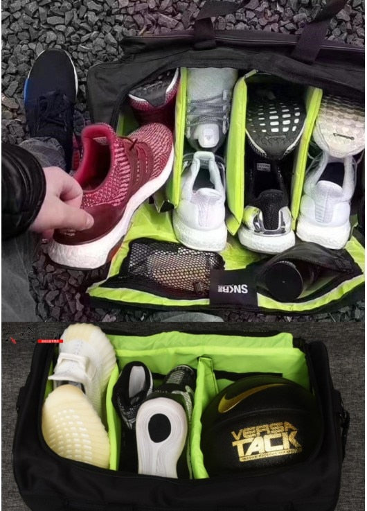 Unisex water-resistant duffel bag, perfect for storing sneakers, gym clothes, and travel essentials.