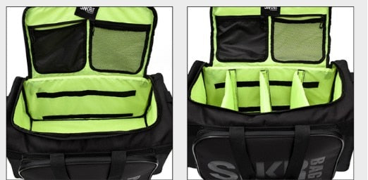 Portable water-resistant sneaker & gear travel bag with comfy straps and organized storage options.