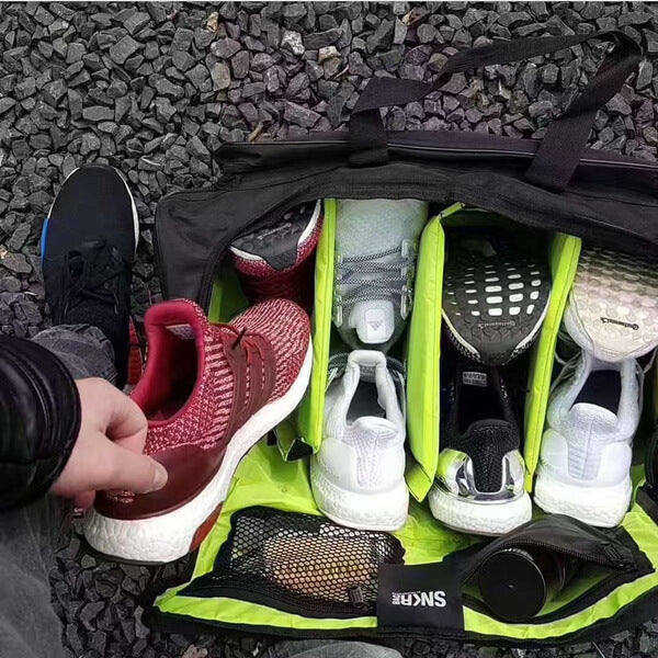 Protective water-resistant sneaker bag with separate shoe compartment, great for travel & gym use.