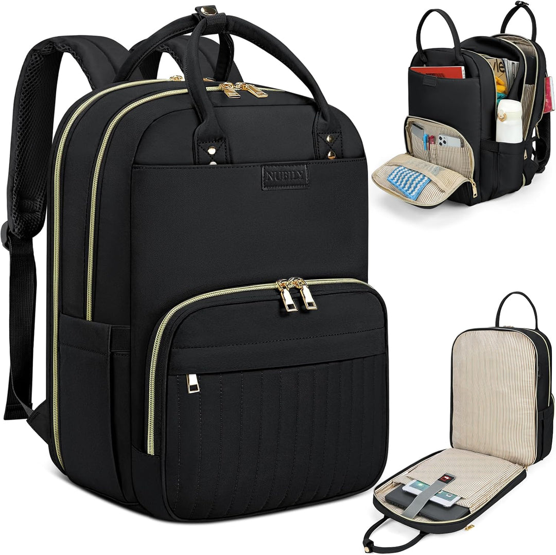 Unisex water-resistant travel laptop backpack with 16 pockets for organized storage, ideal for work, study, or commuting.